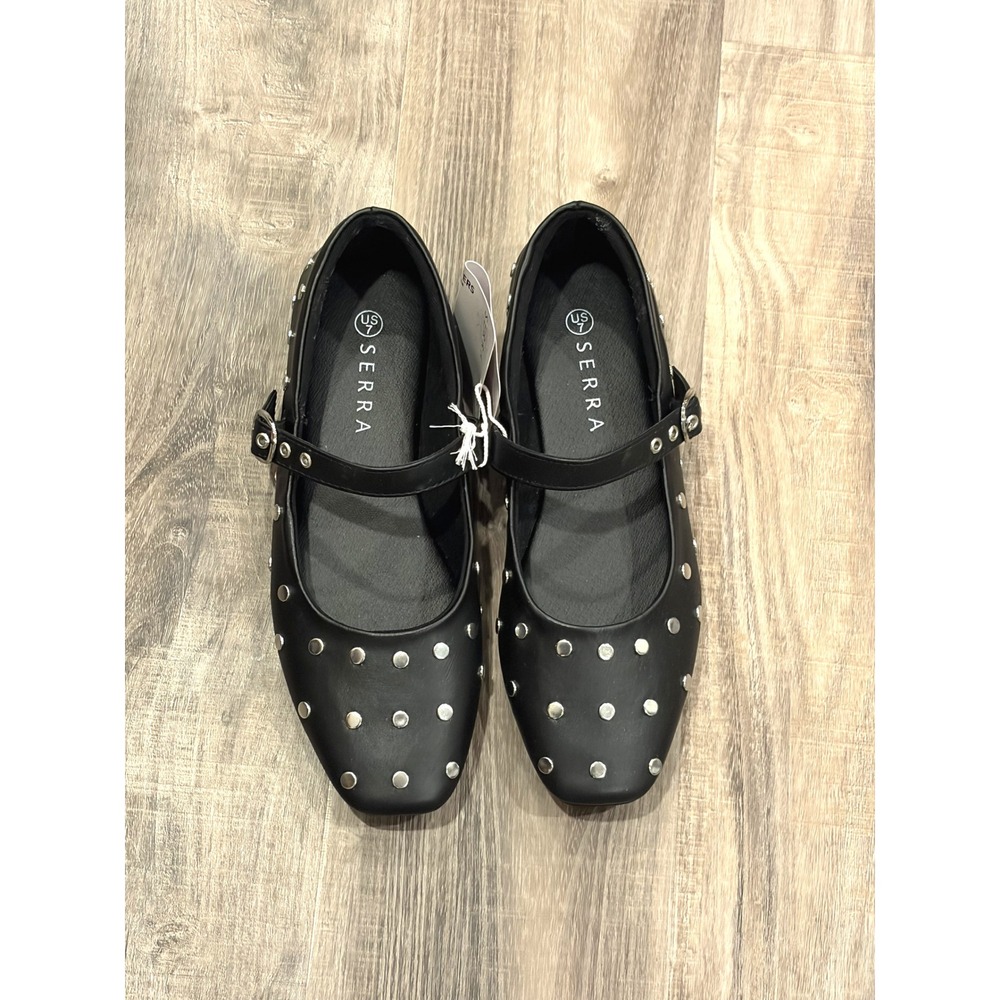 NWT Whimsygoth Witchy Goth Serra Black Studded Mary Jane Flats Square Toe Size 7